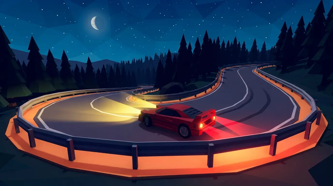 Night mountain race with headlights